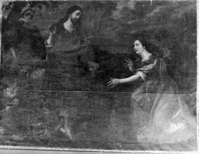 tableau : Christ et sainte Madeleine, huile sur toile, avant restauration