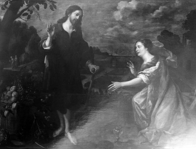 tableau : Christ et sainte Madeleine, huile sur toile, après restauration