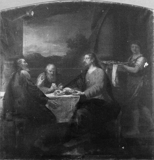 tableau : Les Pélerins d'Emmaüs, huile sur toile, avant restauration