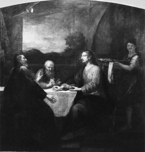 tableau : Les Pélerins d'Emmaüs, huile sur toile, après restauration