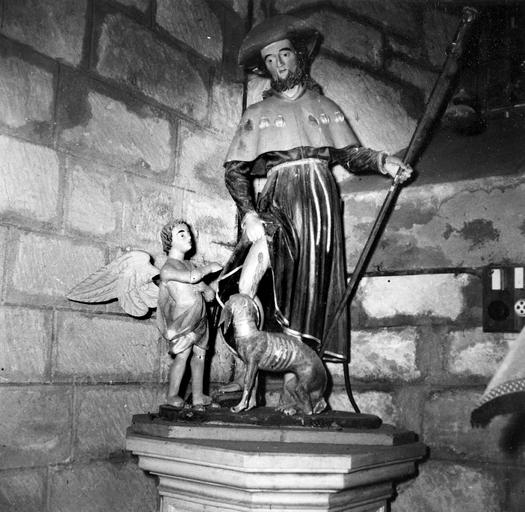 groupe sculpté : saint Roch l'ange et son chien, bois polychrome