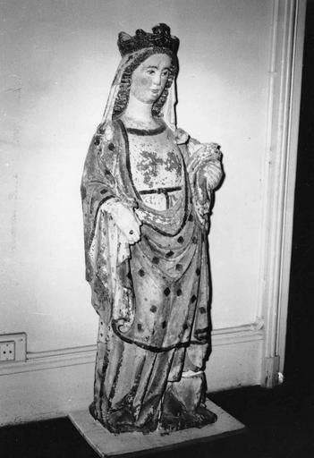 statue : Vierge à l'Enfant, pierre polychrome, avant restauration