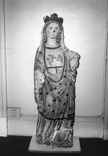 statue : Vierge à l'Enfant, pierre polychrome, avant restauration