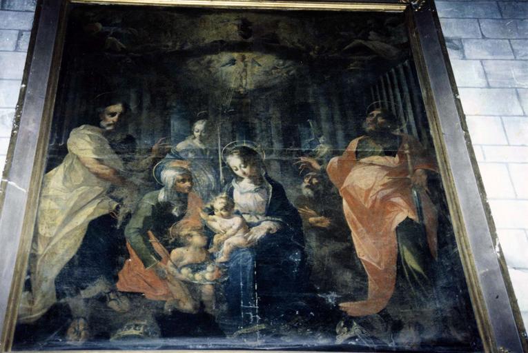 tableau : Vierge à l'Enfant entre saint Pierre et saint Paul, atelier de Georges Lallemant, huile sur toile