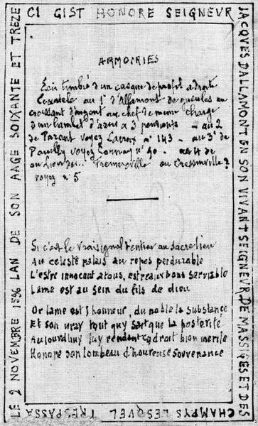 dalle funéraire de Jacques d'Allamont, vue générale