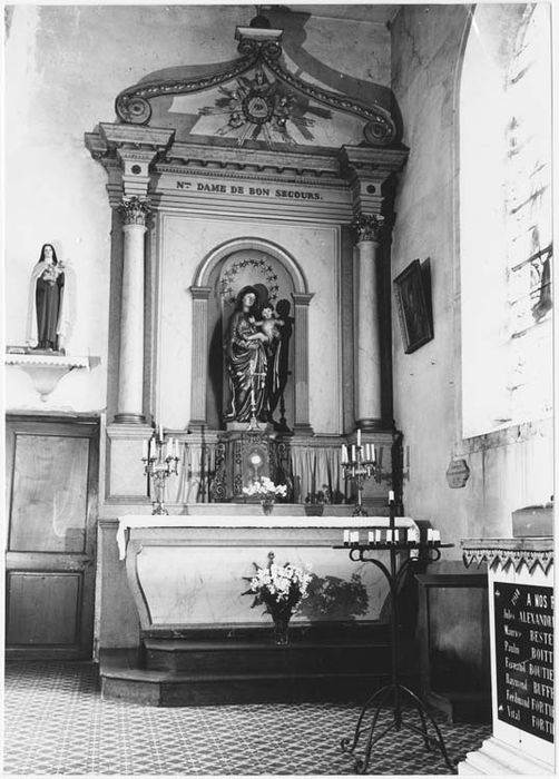 autel latéral sud, tabernacle, retable et statue : Notre-Dame de Bonsecours