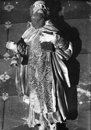 Statue : Saint évêque (saint Paulin ?), bois sculpté, gravé, peint, doré