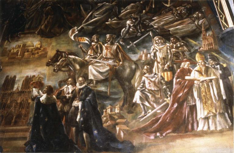 Peinture monumentale : Les Grands Hommes de France, détail de la partie droite du second registre, huile sur toile marouflée