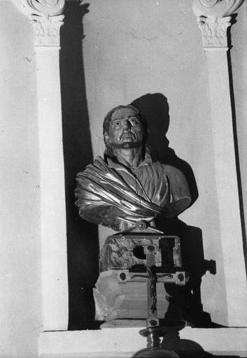 Buste-reliquaire de saint Fiacre, bois sculpté, peint, doré