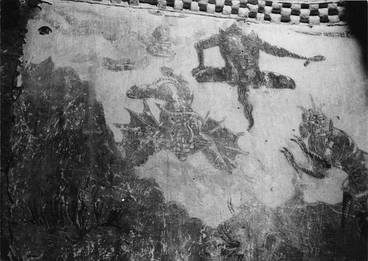 Peinture monumentale : monstres de l'Enfer, peinture sur enduit