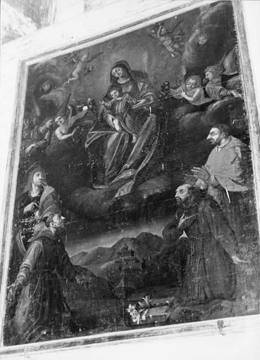 Tableau : La Vierge à l'Enfant avec saint Jean, saint François d'Assise, saint Charles Borromée et saint Antoine (?), huile sur toile