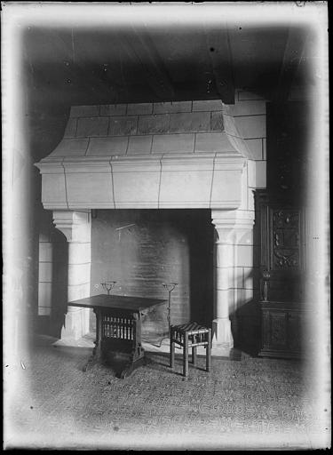 Intérieur : cheminée de la chambre aux chardons rouges