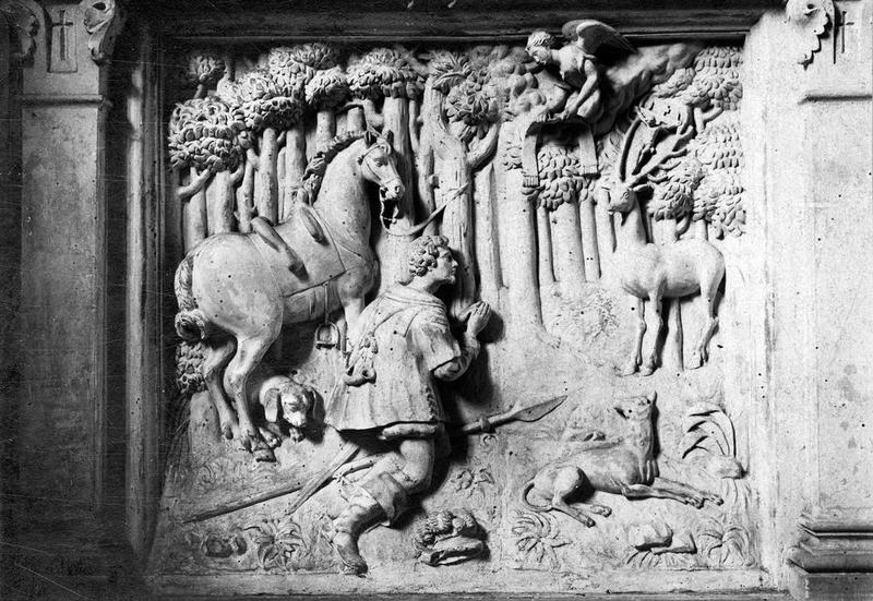 Haut-relief de retable : Chasse de saint Hubert