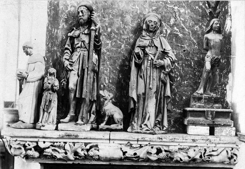 statues : saint Fiacre, sainte Savine, saint Sébastien, groupe sculpté : saint Roch, vue générale