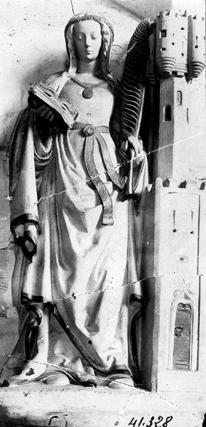 statue : sainte Barbe, vue générale - © Ministère de la Culture (France), Médiathèque du patrimoine et de la photographie (objets mobiliers), tous droits réservés