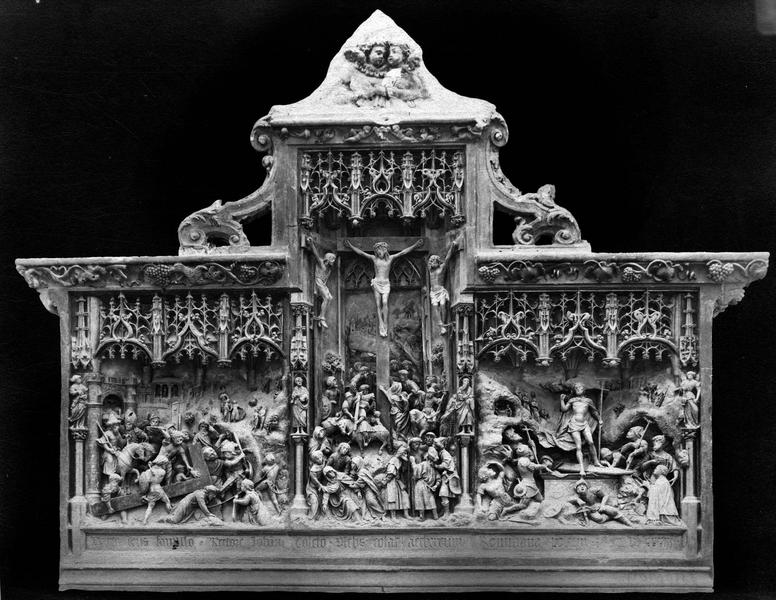 retable, haut-relief : scènes de la Passion, vue générale