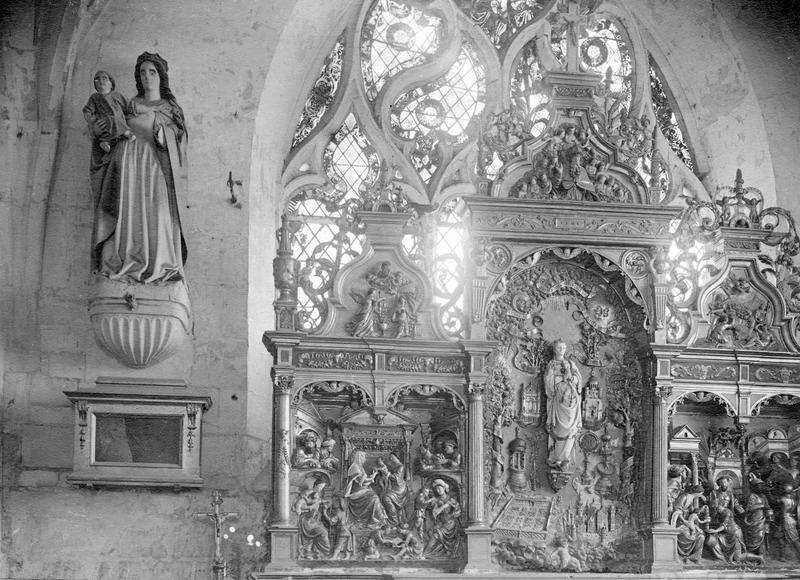 retable de la chapelle de la Vierge : Vierge, Adoration des Mages, sainte Anne et les trois Marie, vue partielle