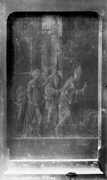 panneau peint (grisaille) : scène de la vie de saint Rémy (le Miracle du tonneau), vue générale - © Ministère de la Culture (France), Médiathèque du patrimoine et de la photographie (objets mobiliers), tous droits réservés