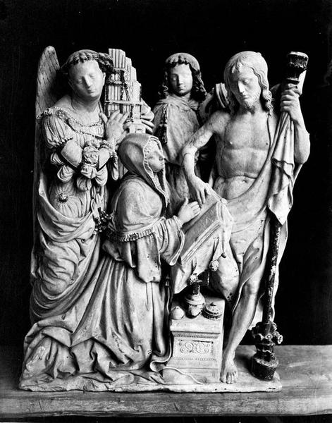 groupe sculpté : Christ apparaissant à la Vierge, deux anges, vuegénérale