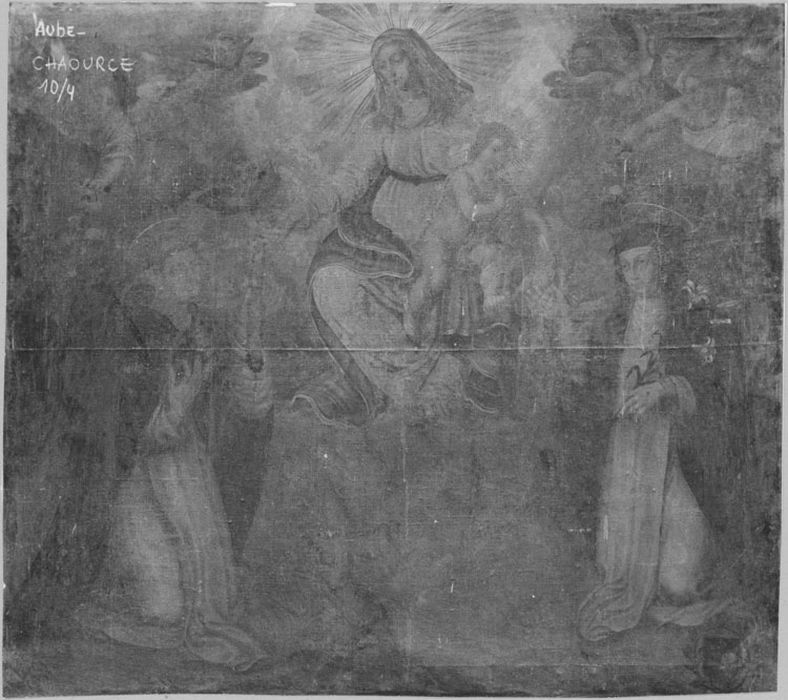 Tableau : Institution du Rosaire, avant restauration