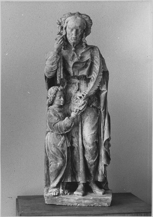 Groupe sculpté : Saint Joseph et l'Enfant Jésus, après restauration (1973)