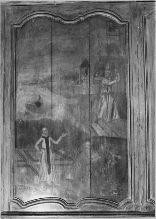 Lambris de revêtement et 9 tableaux : scène de la vie de saint Maur