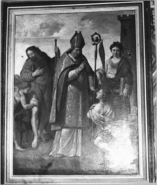 Tableau : Saint Roch, saint Martin bénissant sainte Geneviève, sainte Barbe