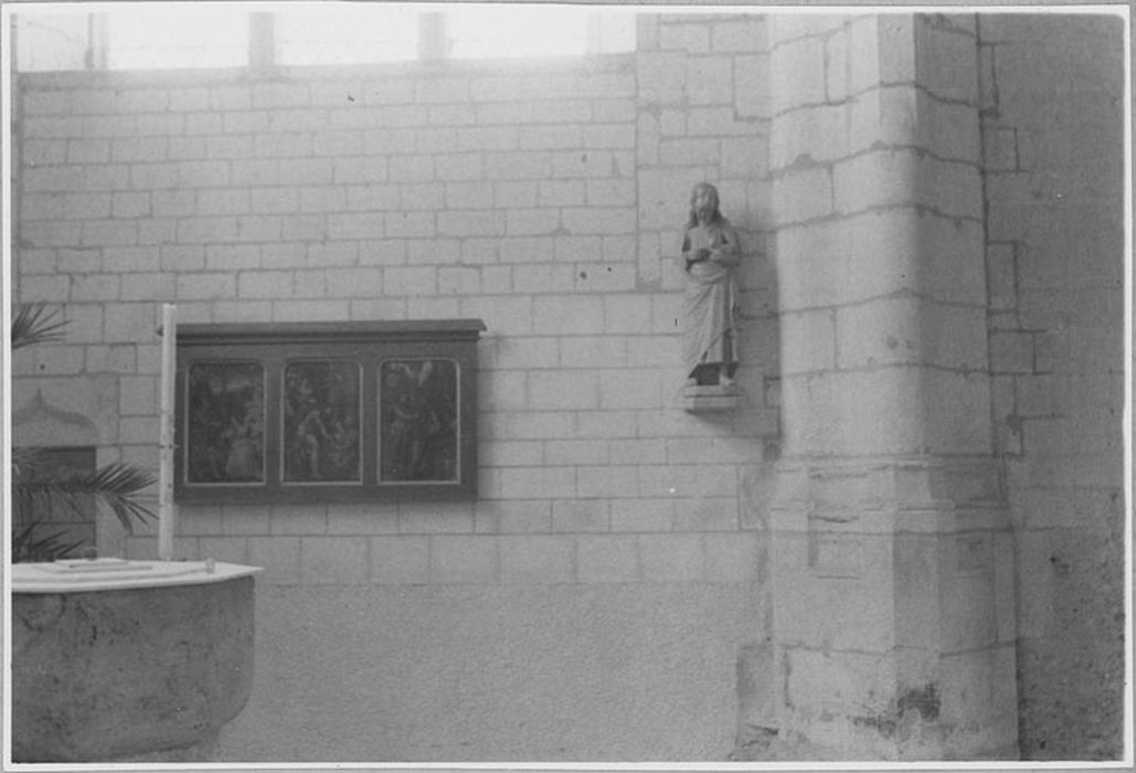 Triptyque : Apparition du Christ à Marie, Descente aux Limbes, Apparition du Christ à Madeleine ; Statue : Saint Jean-Baptiste ; après restauration