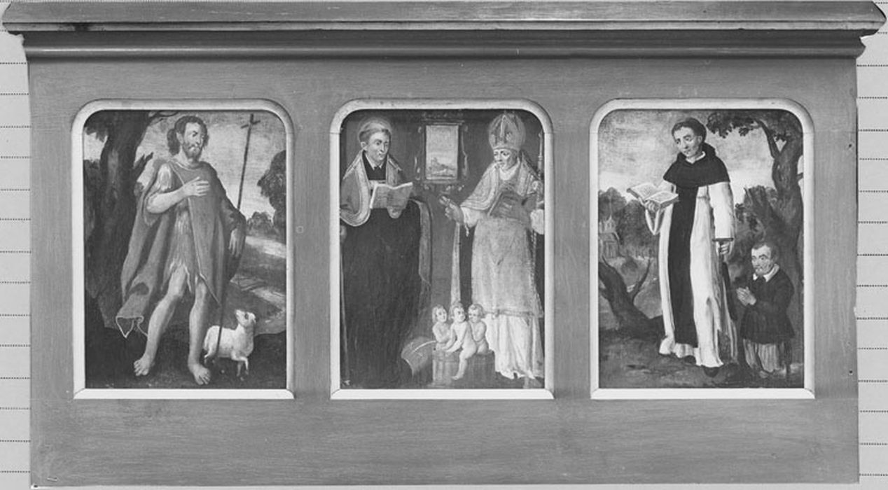 Triptyque : Saint Nicolas et saint Lyé, saint Fiacre et donateur, saint Jean-Baptiste, après restauration