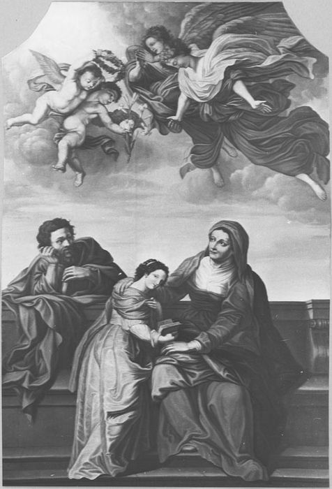 Tableau : Vierge entre sainte Anne et saint Joachim, après restauration