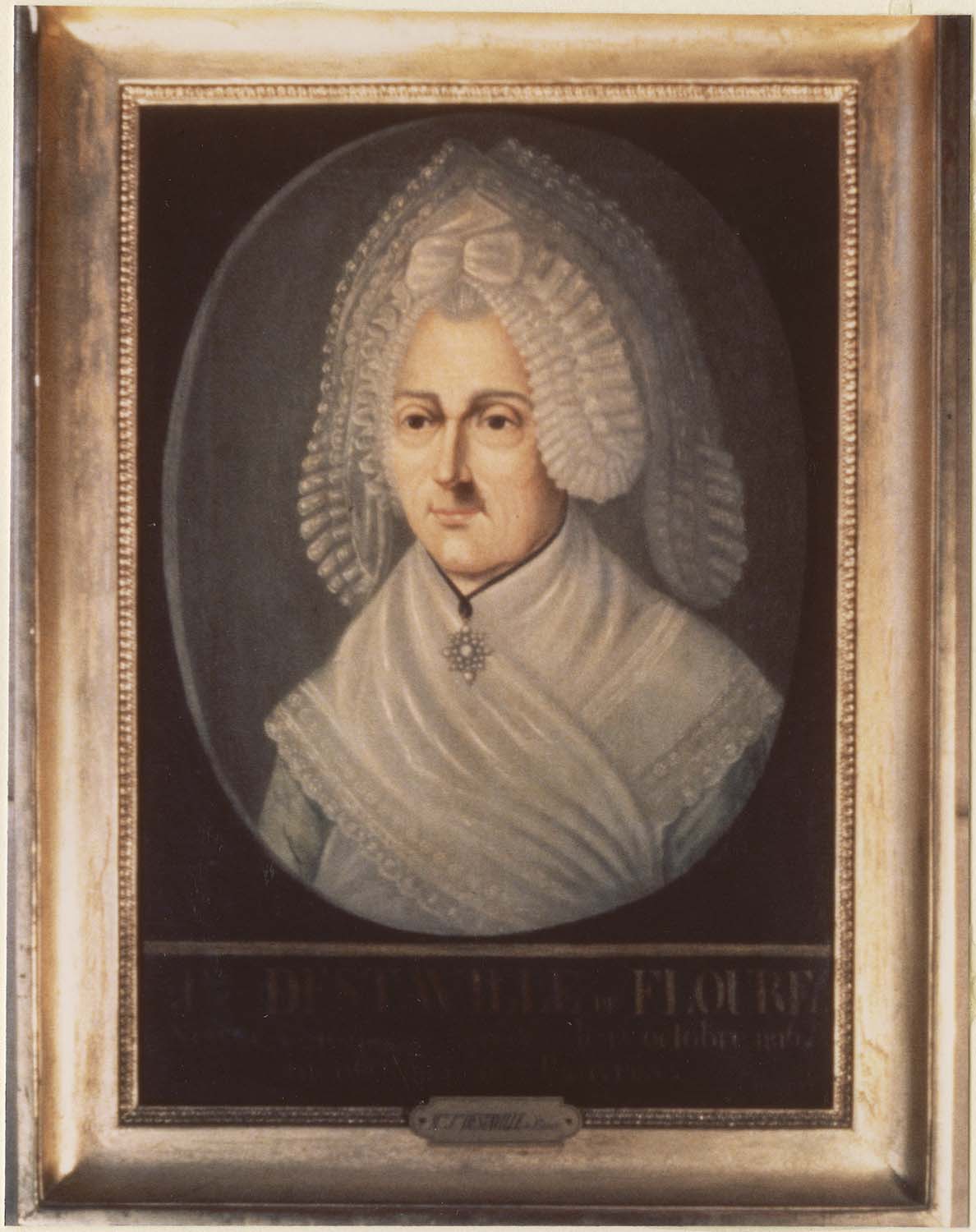 tableau : Jeanne Destaville de Floure, bienfaitrice des pauvres, cadre, vue générale