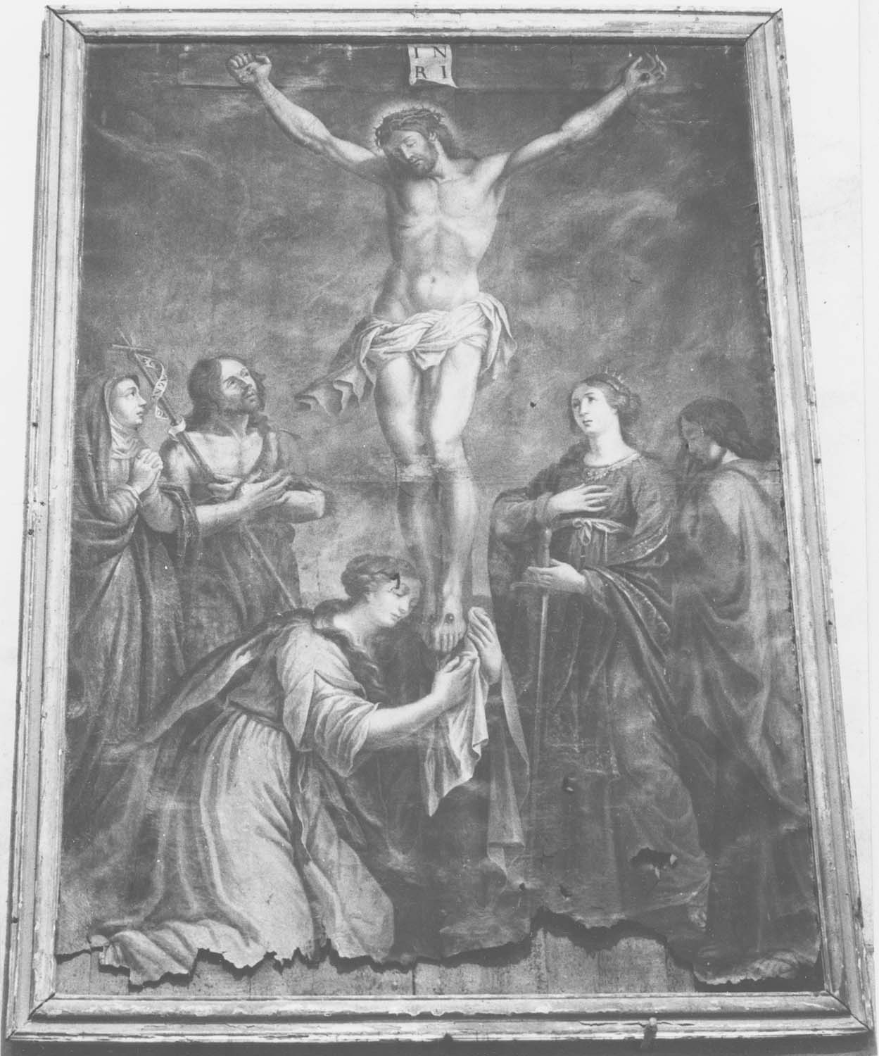 tableau : Le Christ en croix entre la sainte Vierge, saint Jean-Baptiste, sainte Madeleine, sainte Catherine et saint Jean, vue générale - © Ministère de la Culture (France), Médiathèque du patrimoine et de la photographie, diffusion RMN-GP