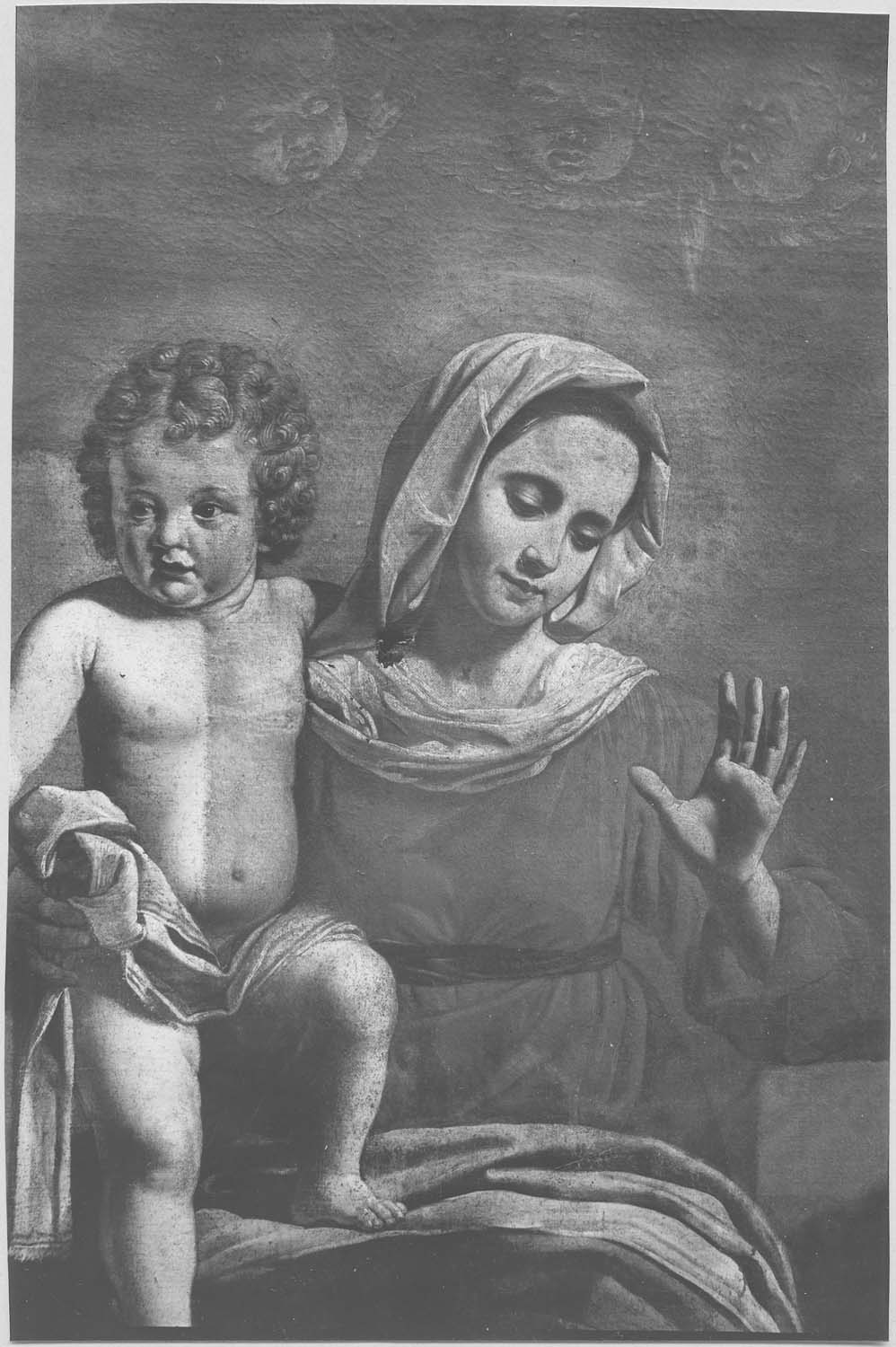 tableau : Vierge à l'Enfant, entre sainte Cécile et sainte Jeanne de Valois, vue partielle