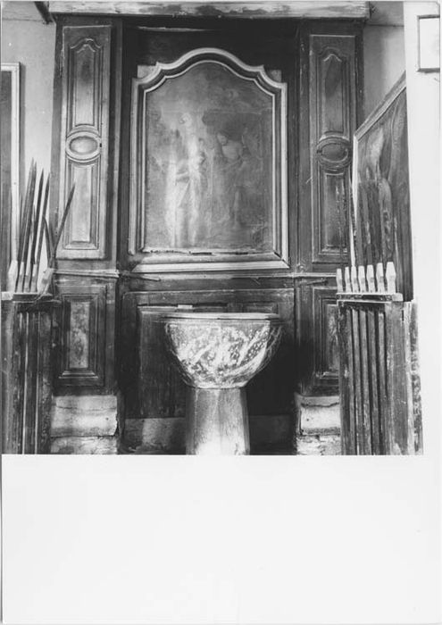 fonts baptismaux (cuve baptismale), lambris, tableau : Baptême du Christ