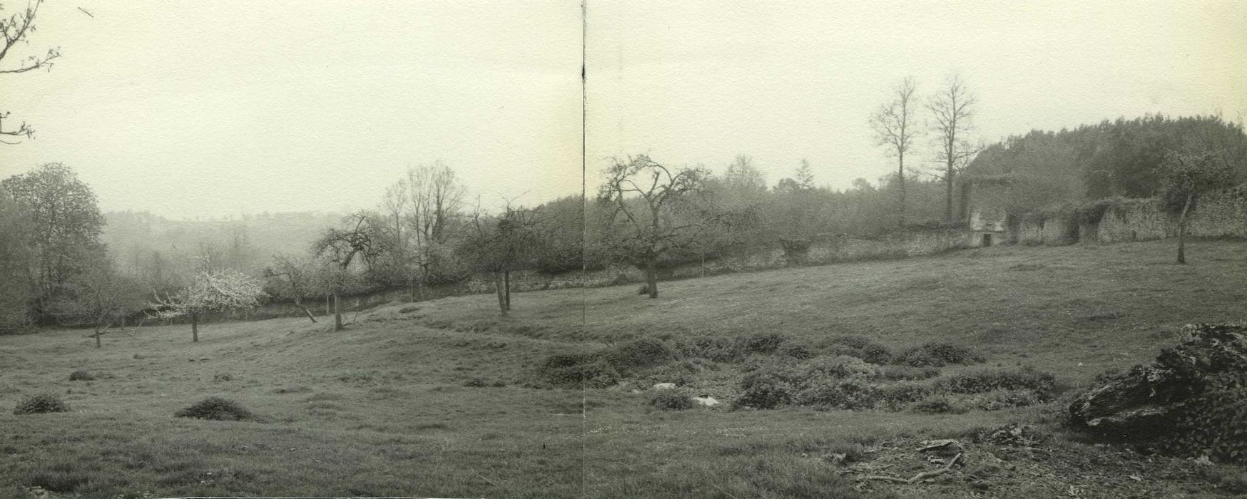 Manoir de Deil : Espace clos au sud, pigeonnier à droite, vue générale