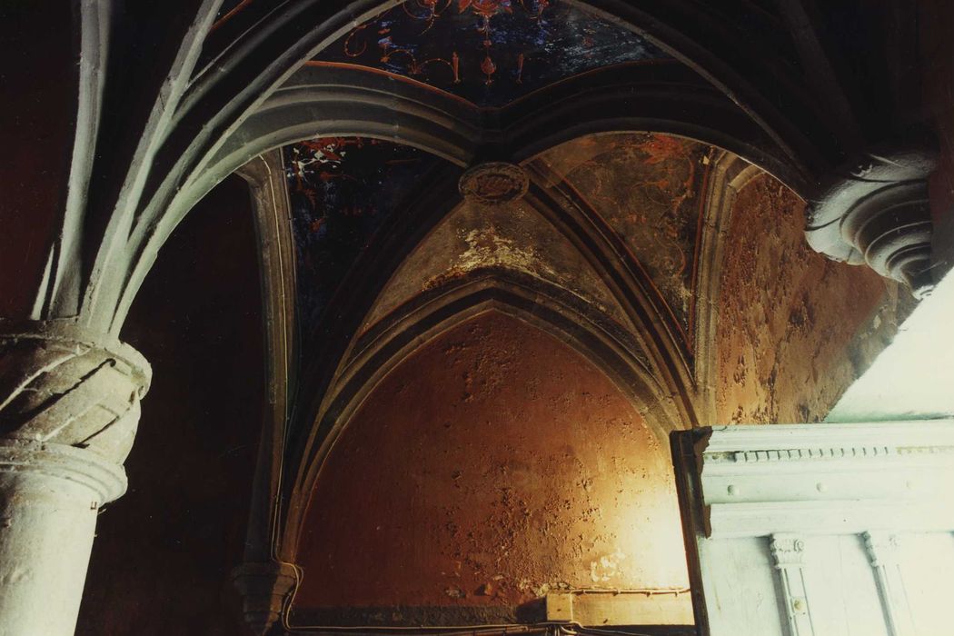 Château de Caillac : Escalier d’honneur, vestibule d’entrée, peintures monumentales, vue partielle