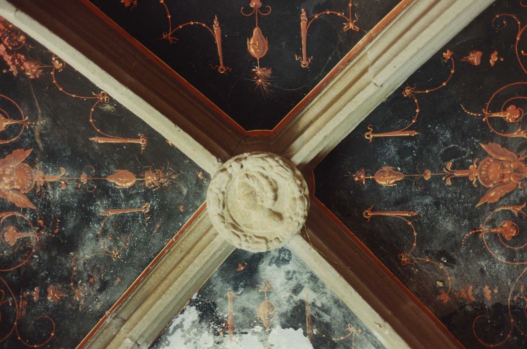 Château de Caillac : Escalier d’honneur, vestibule d’entrée, détail d’une clef de voûtes