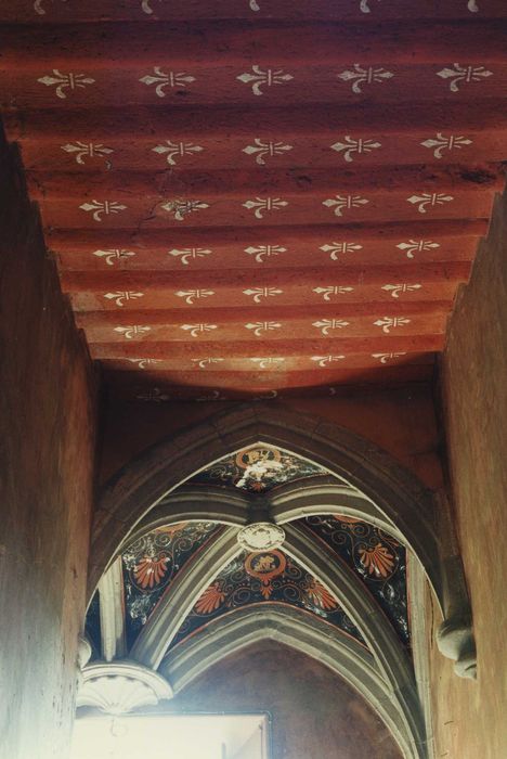 Château de Caillac : Escalier d’honneur, première volée, peintures monumentales, vue partielle