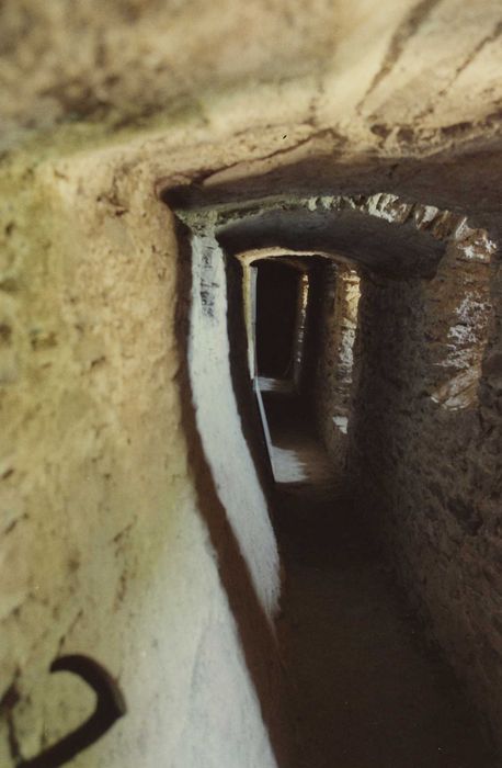 Château fort de Vieillevie : Détail de la coursière de défense dominant les salles du rez-de-chaussée