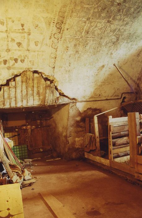 Château de Séneujols : Donjon, rez-de-chaussée, peintures monumentales, vue partielle