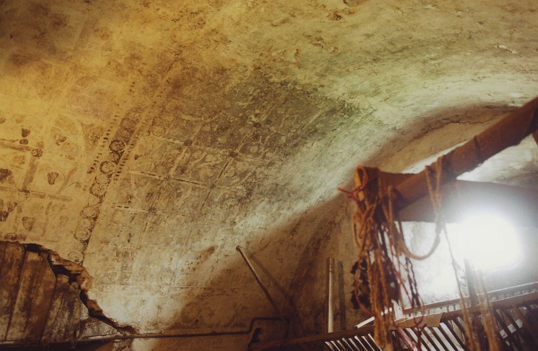 Château de Séneujols : Donjon, rez-de-chaussée, peintures monumentales, vue partielle