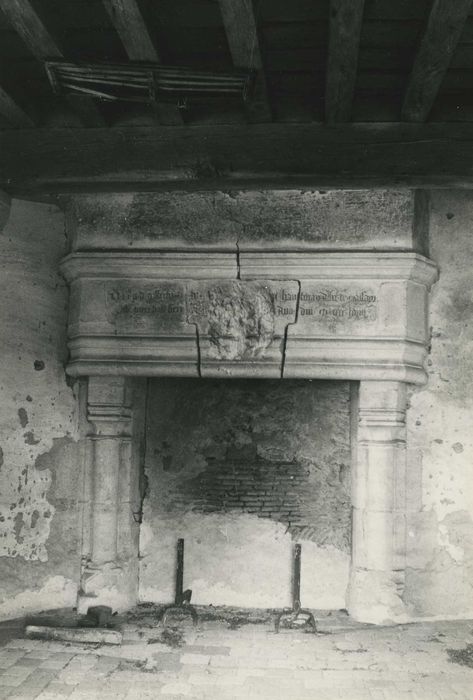 Tour de l'ancienne enceinte fortifiée : 1er étage, cheminée monumentale, vue générale