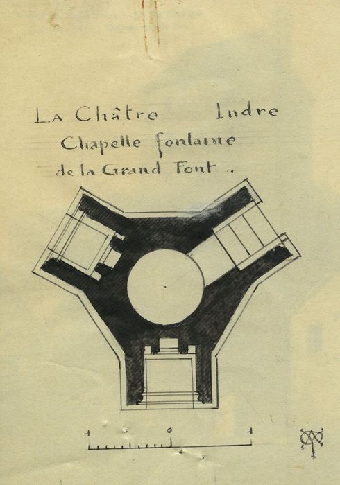 Chapelle-fontaine du 15e siècle, dite La Grand Font, ou fontaine Sainte-Radegonde : Plan, vue générale