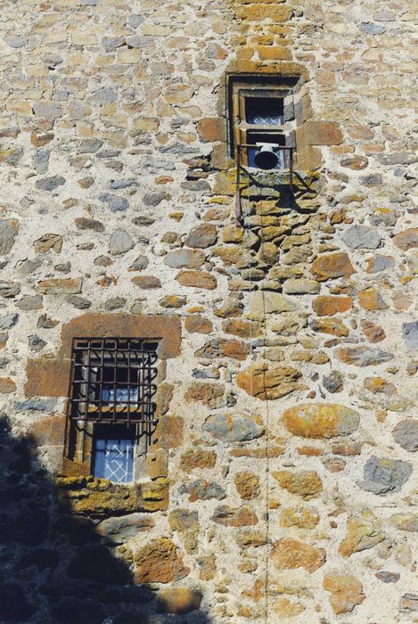 Château fort de Leybros : Façade est, détail des baies