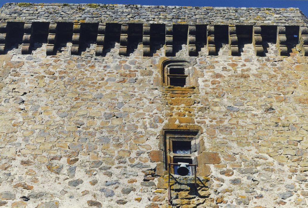 Château fort de Leybros : Façade est, détail des baies