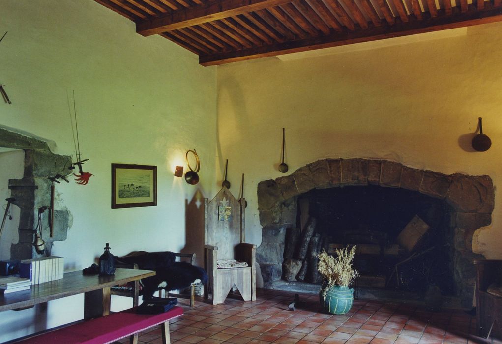 Château de Bosbomparent : Rez-de-chaussée, cheminée monumentale de la grande salle, vue générale