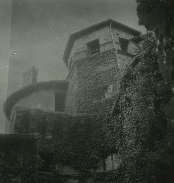 Château d'Aurec : Tour d’escalier de la cour intérieure, vue partielle