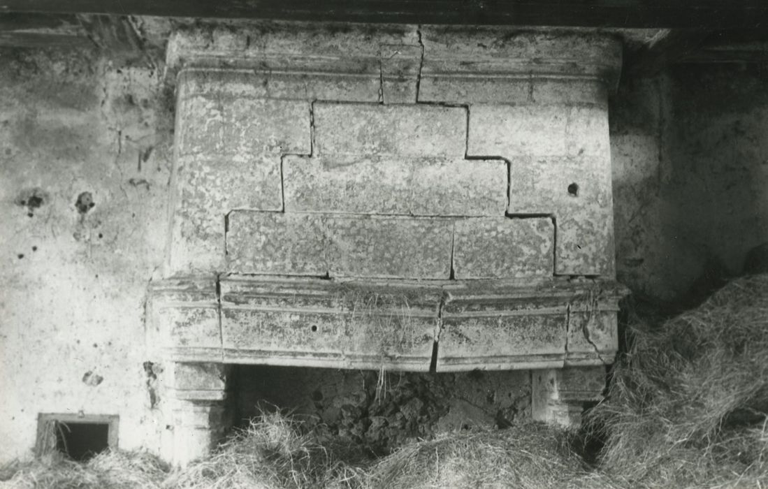 Ancien château : Salle ouest, cheminée monumentale, vue partielle