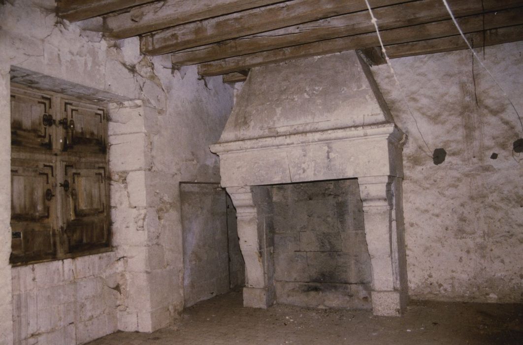 Manoir de la Fosse : 3e niveau, grande salle de l’ouest, cheminée monumentale, vue générale