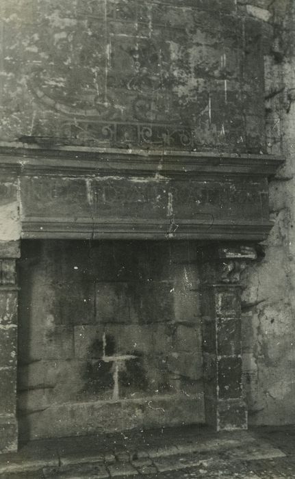 Château : Donjon, 1er étage, cheminée monumentale, vue générale